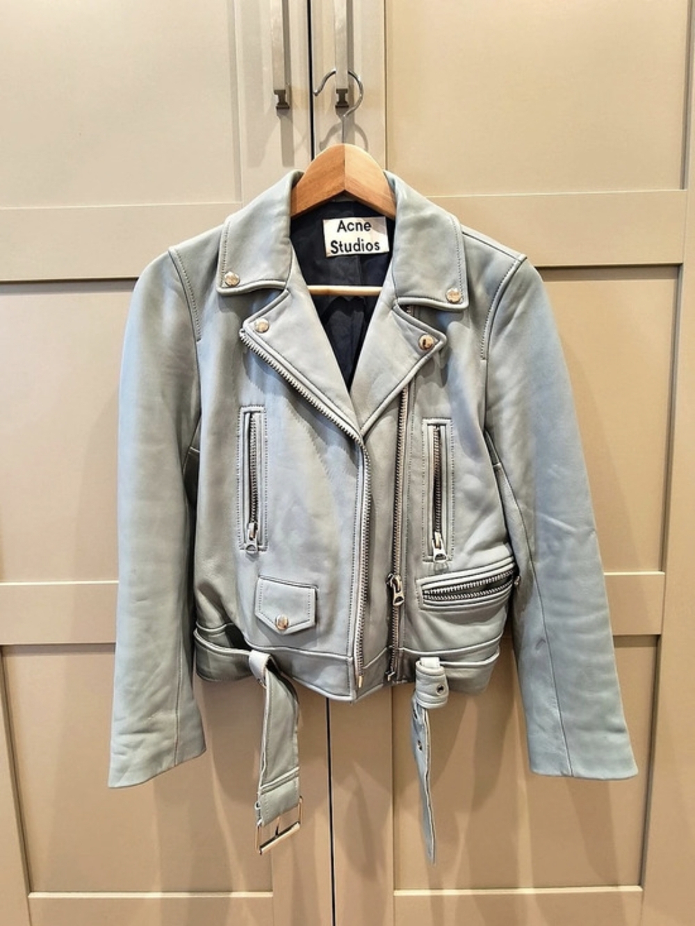 Acne Studios MOCK Lamb Leather Biker Jacket – Light Blue – Size 36